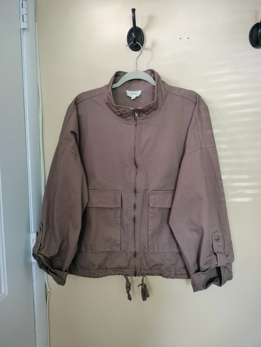 Perch By Blu Pepper Lightweight Brown Cotton Zip Jacket Drawstring 2XL Travel